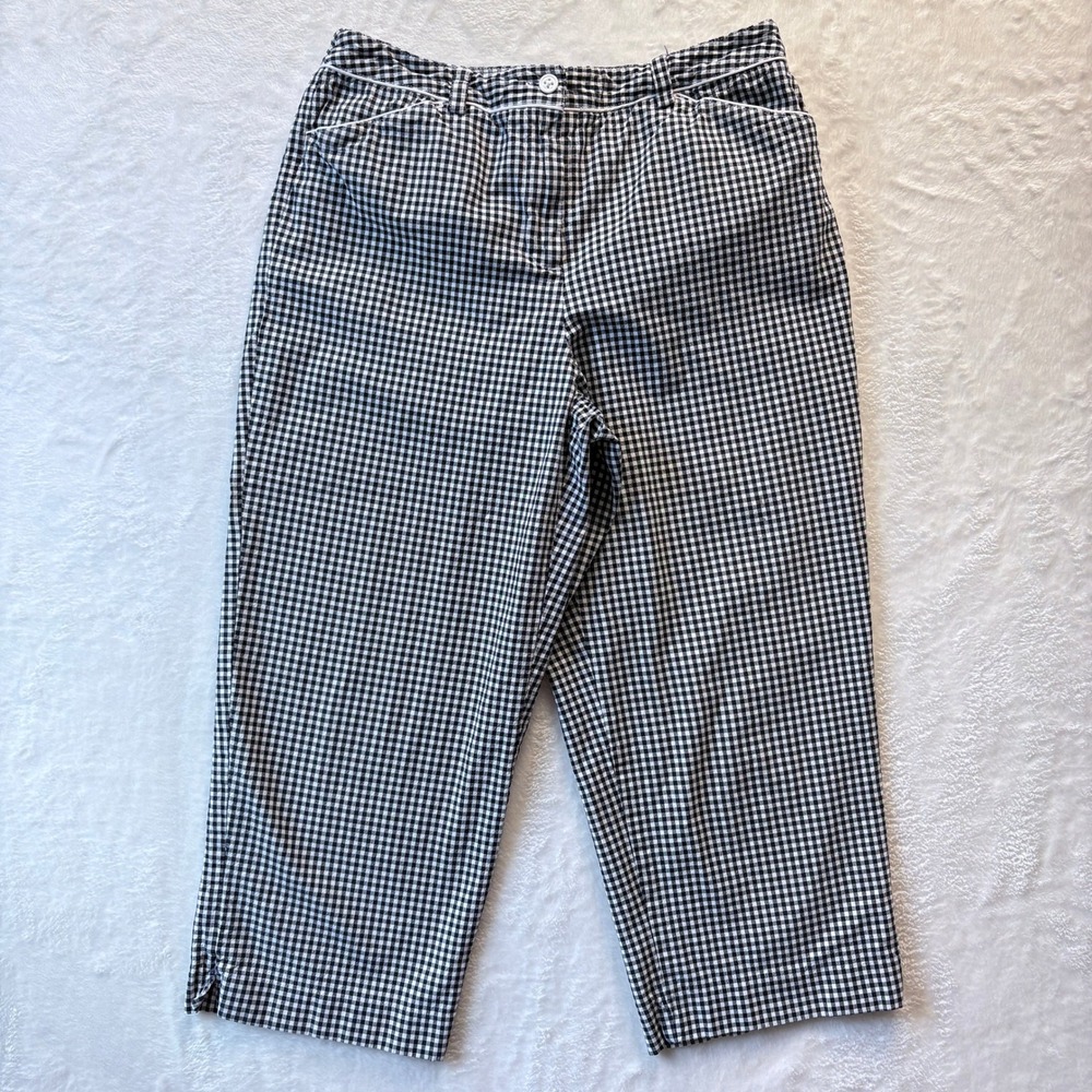 Vintage Talbots Pants Women Sz 8 Black‎ Gingham Straight Leg Stretch Casual